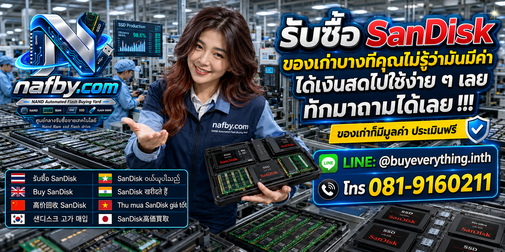 NAFBY รับซื้อ SanDisk ให้ราคาดี พร้อมประเมิน SSD Flash Drive SD microSD